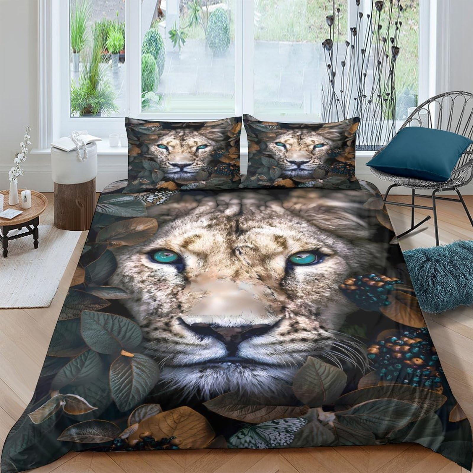 Ctjqhvkz Style-7 3D Printed Wild Lion Fitted Sheet Microfiber Soft Breathable Jungle Leaves Mattress Cover For Bedroom Dorm Decor Single（135X200cm）