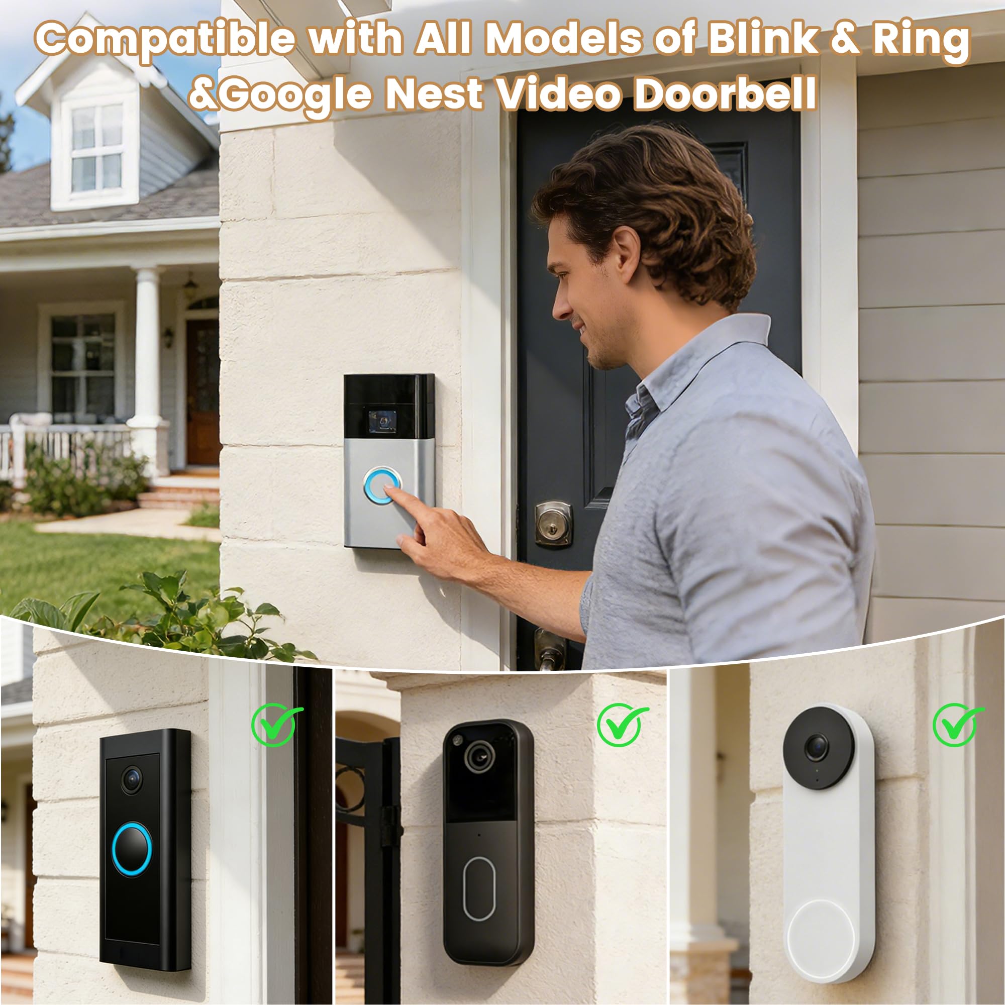 Smart Wireless Doorbell Chime, Compatible with Ring/Blink/Google Nest, Work with Alexa, No Wiring/Subscription,No Range Limits,32 Chimes,5 Volume Levels 0-110dB, Ideal for Large Homes/Villa — view 2