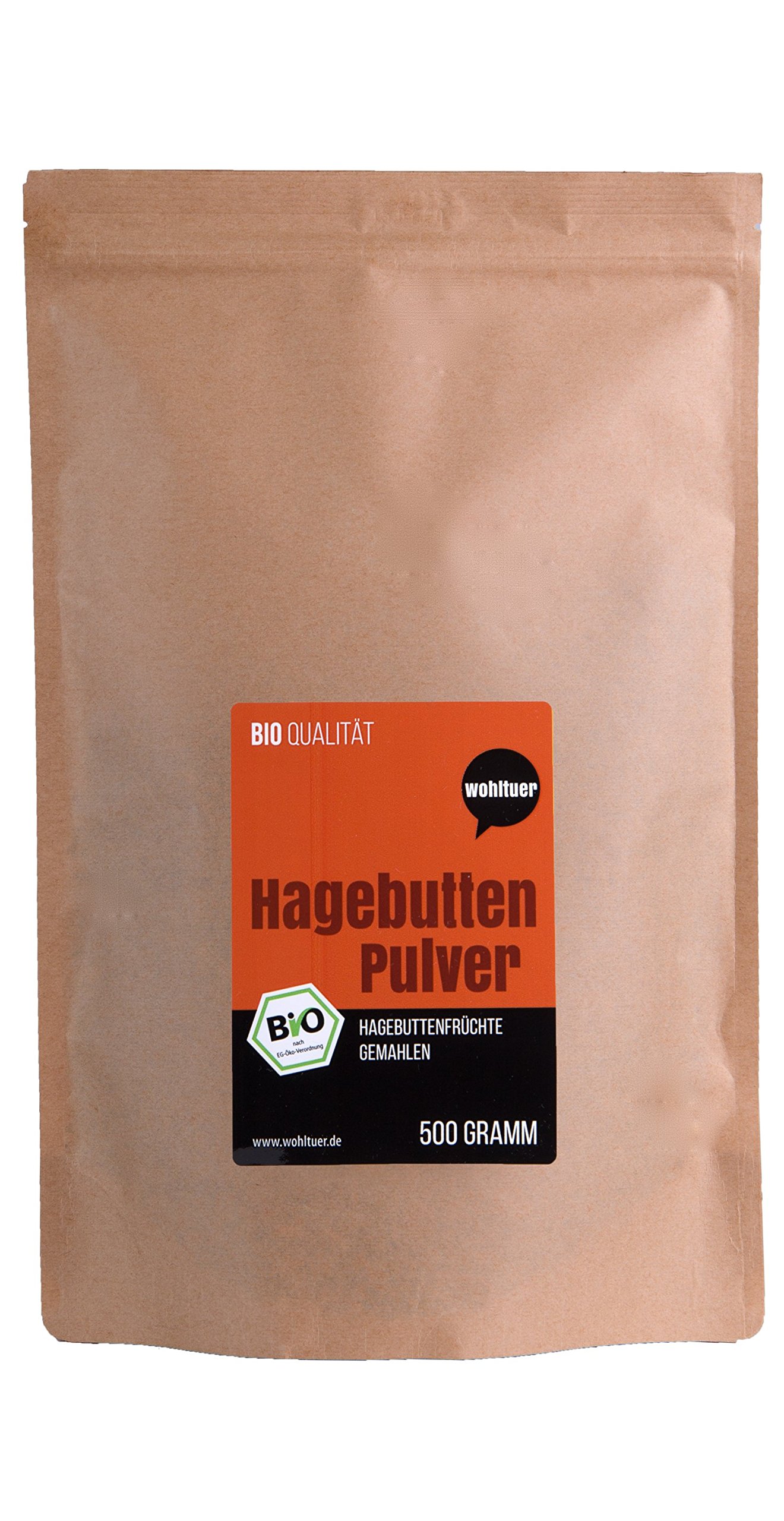 Bio Hagebuttenpulver (500 g) | Frei von Zusätzen EU Organic | Besonders wirkstoffreich in Rohkostqualität