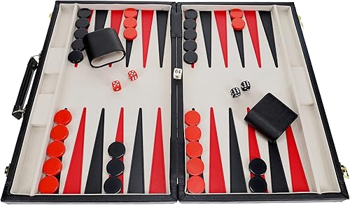 Miniatura 6 de WE Games Juego de backgammon, elegante estuche de cuero sintético negro, 18 x 11 pulgadas cerrado; 22 x 18 pulgadas. Abierto, juegos de mesa
