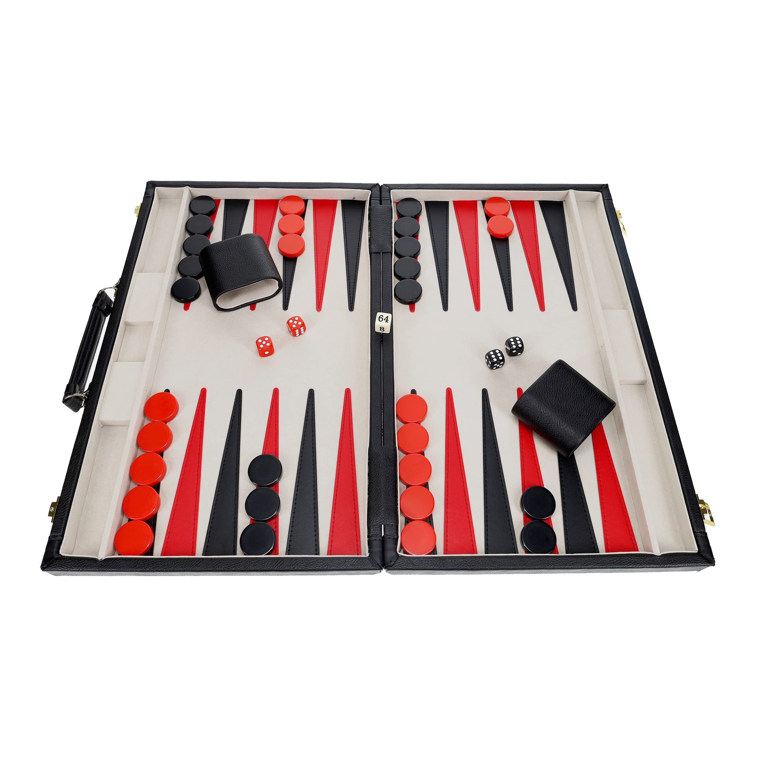 WE Games Set Backgammon, elegante custodia in similpelle nera, 53,3 x 31,8 cm, chiuso; 63,5 x 53,3 cm, giochi da tavolo aperto, famiglia e adulti, viaggio 2 giocatori gioco