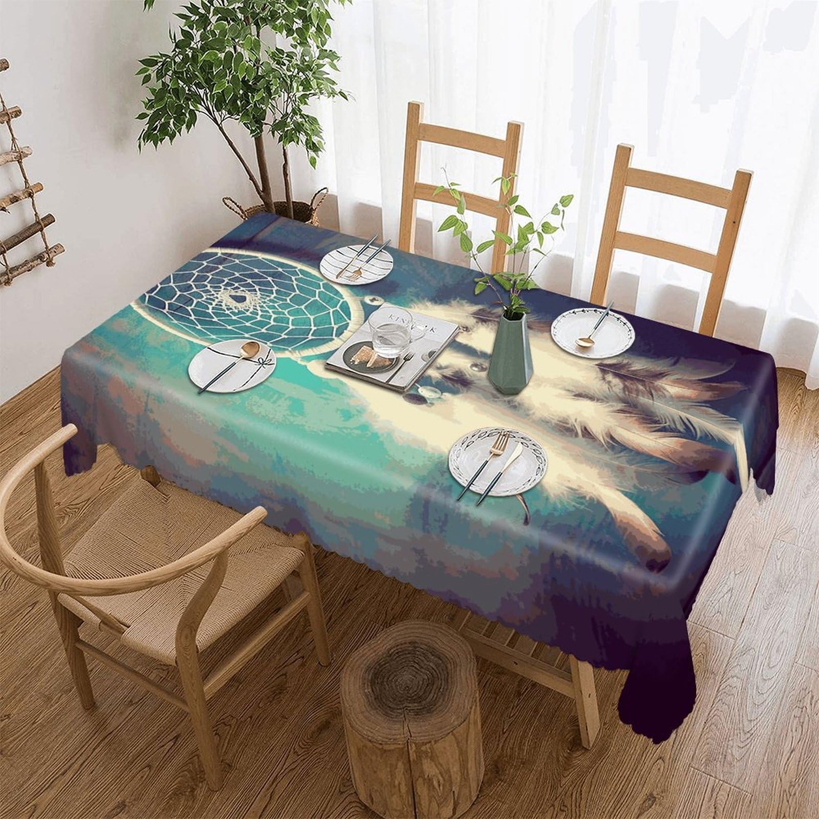 MUSM Rectangular White Dream Catcher Feather_79253692 Tablecloths Waterproof Heavy Duty Polyester Table Cloth Wrinkle Resistant Anti-Shrink Soft Tables Cover Premium Decorative Fabric Tablecover