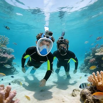 Snorkel Mask for Kids,Full Face Diving Mask Anti-Fog, Anti-Leak Dry Top Snorkel Set for Children Aged 5-14
