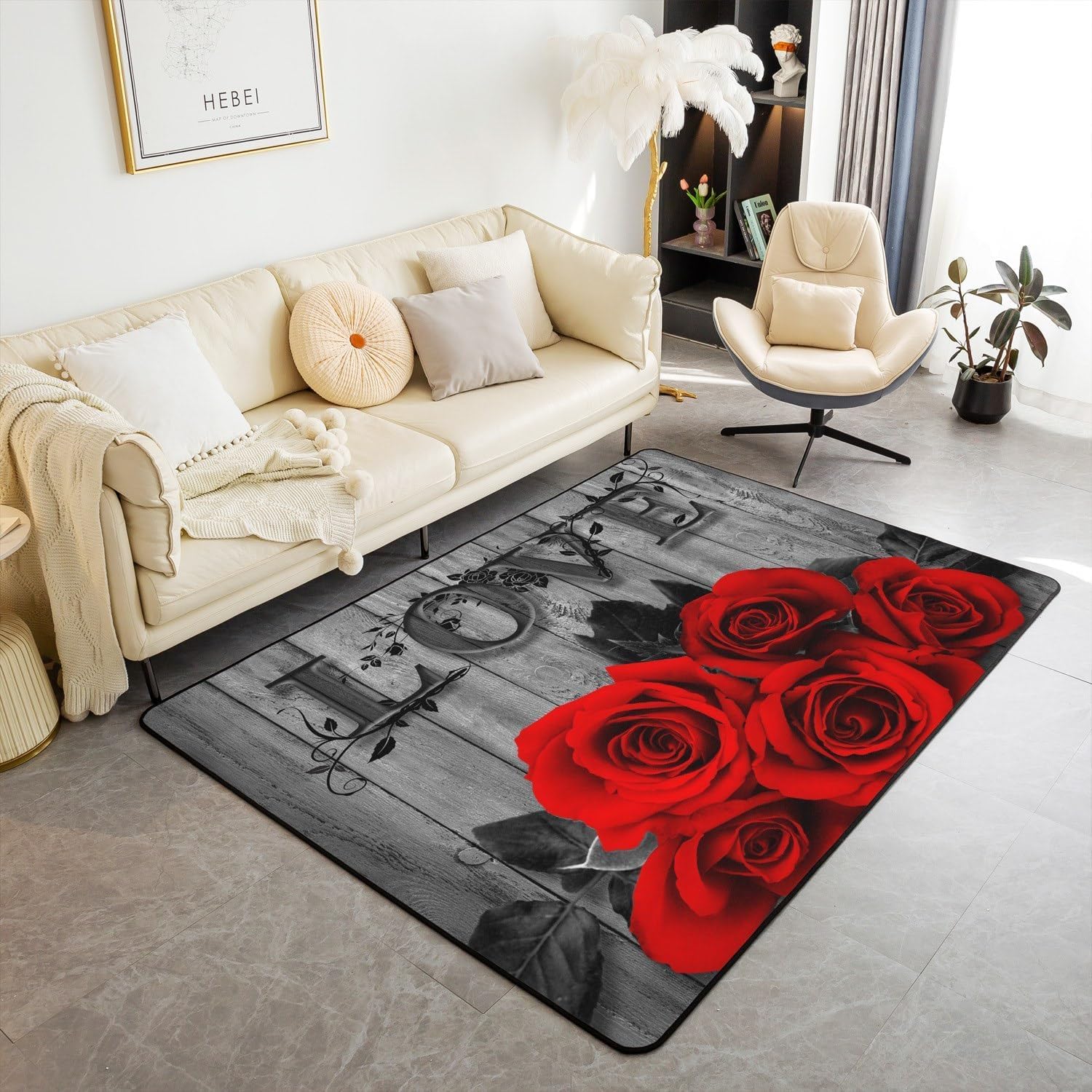 Tapis rond rose fleur 3D 120x160 cm de salon antidérapant