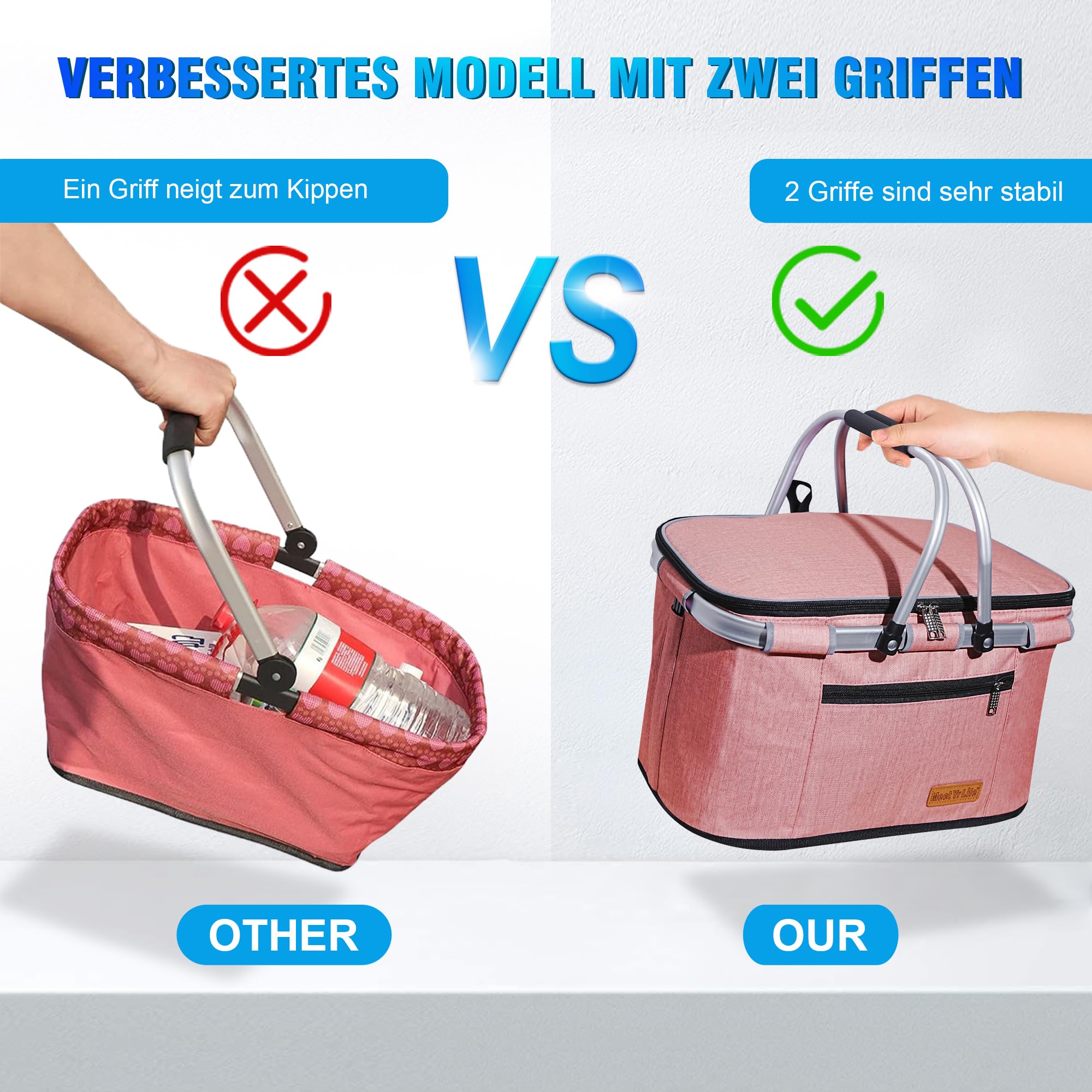 ABIUBIU Sac isotherme - Grand panier isotherme - Pour le bureau, le camping, les pique-niques, les voyages - Support latéral - Pour le bureau, le camping, les pique-niques, les voyages - Couleur