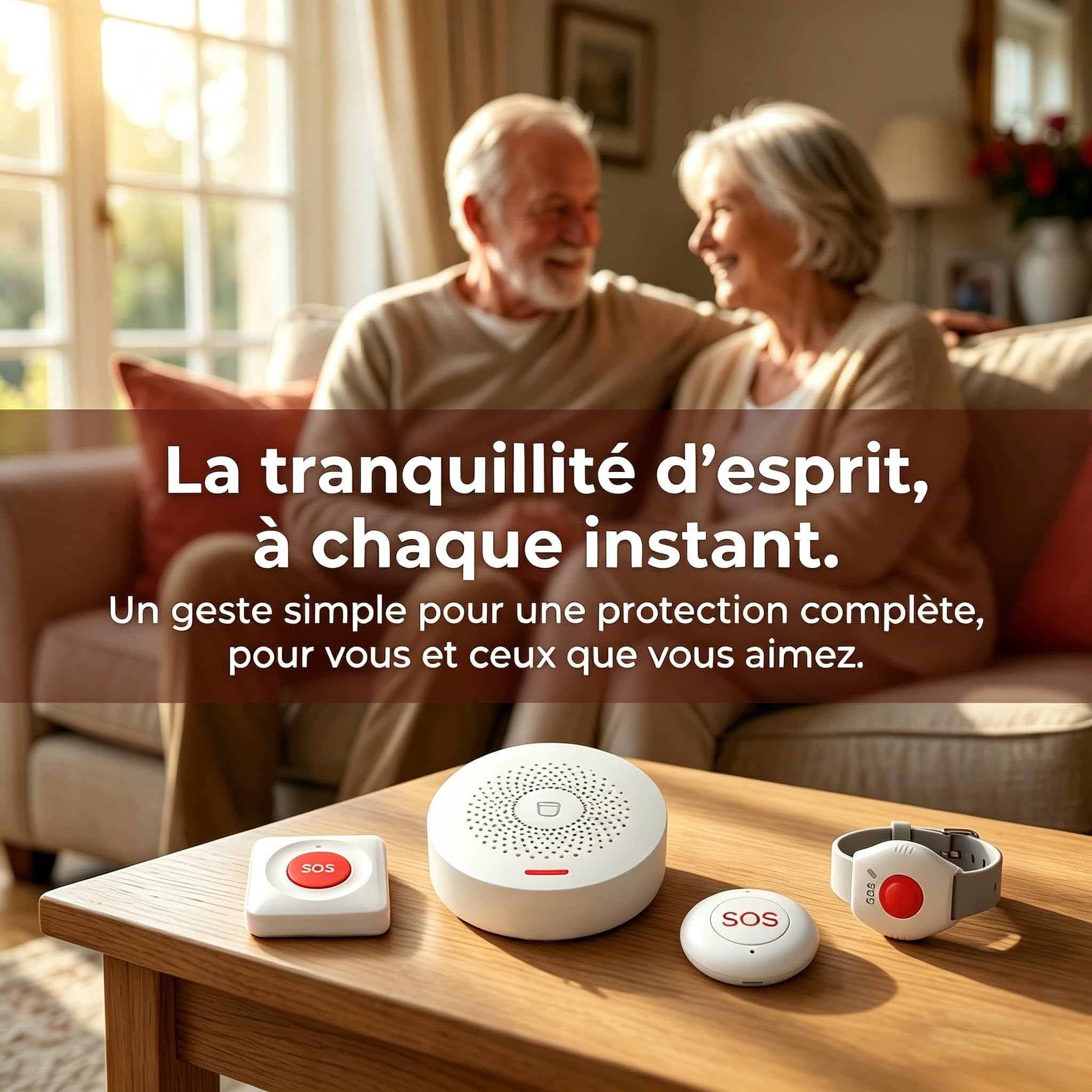 Bracelet Alarme Personne Agee avec WiFi – Utilisation sans Abonnement, Étanche IP55, Alarme Interne avec Notification Via Application, Volume Réglable (Pack de 4 Produits)