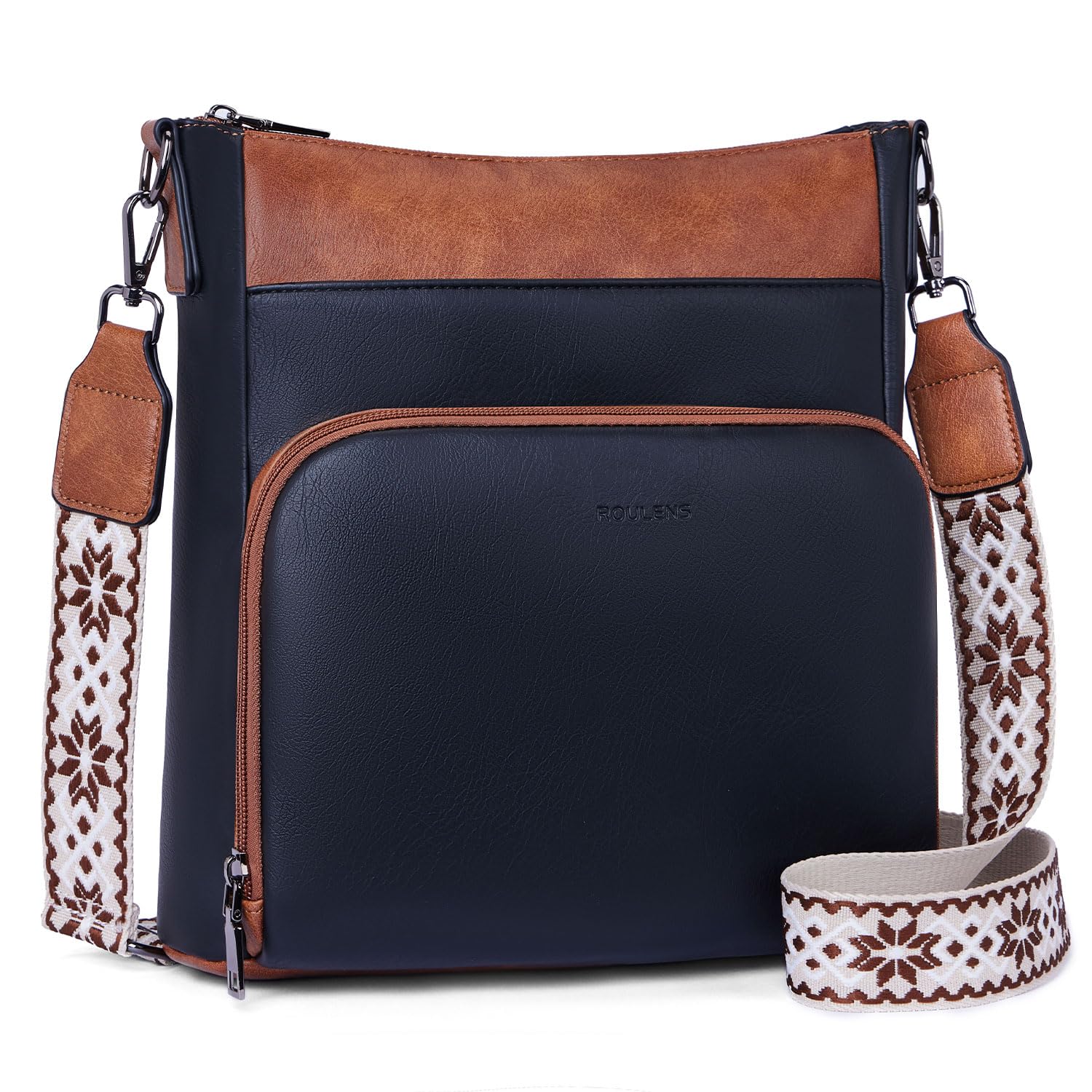 Roulens Umhängetaschen für Damen, Weiches Veganes Leder Mittelgroße Crossbody Bags, Schulterhandtasche mit Reißverschluss Geldbörsenfach auf der Vorderseite