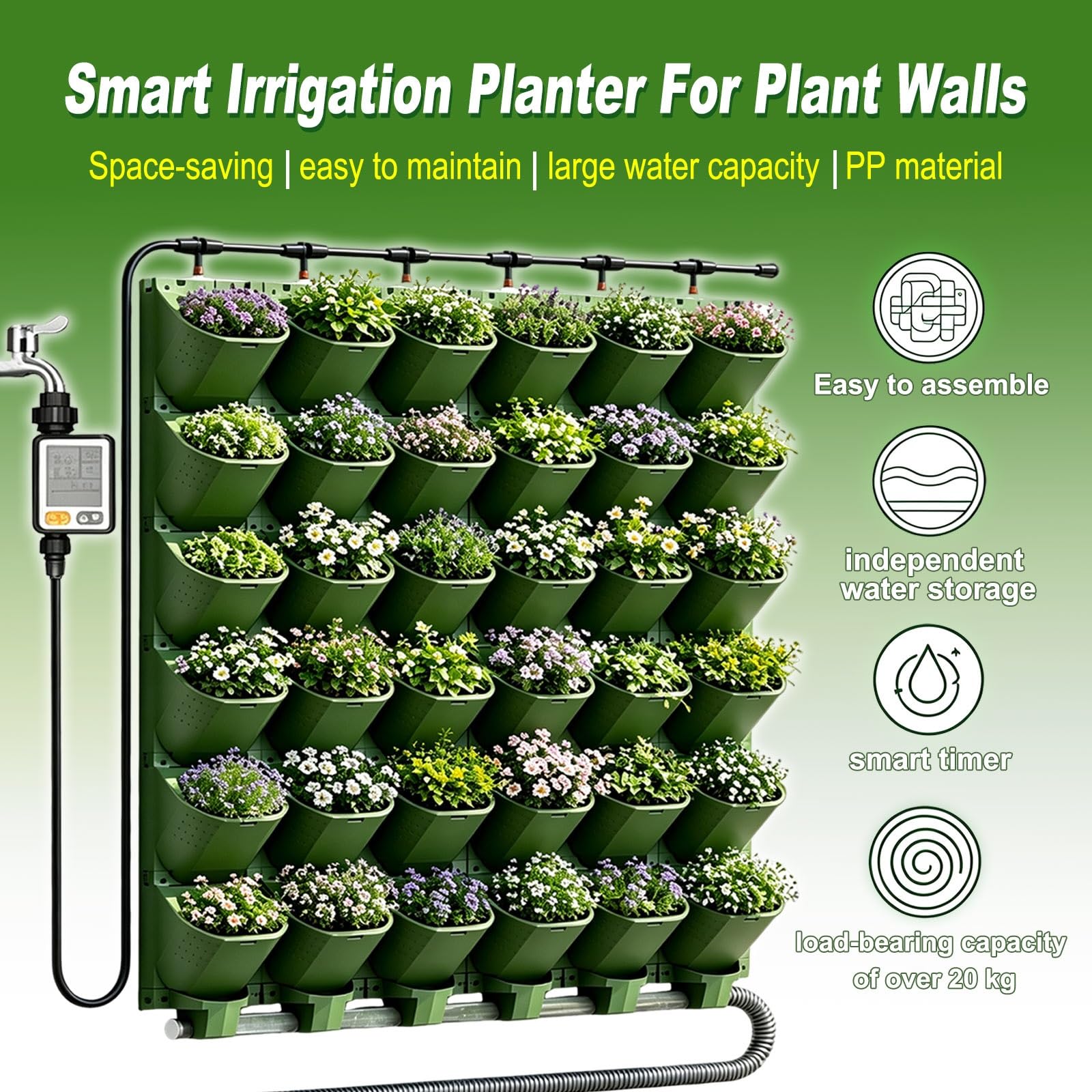 Huerto Vertical Modular con Riego Automático | Torre De Cultivo Con Estructura De Goteo Para Plantar Hierbas Aromáticas Verduras Y Flores En Balcón Terraza(Black)