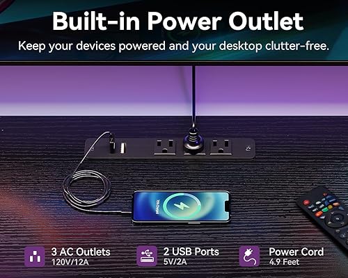 Miniatura 5 de Casaottima Soporte de TV para televisores de 40 a 60 pulgadas, centro de entretenimiento con luces LED y tomas de corriente, consola moderna de TV