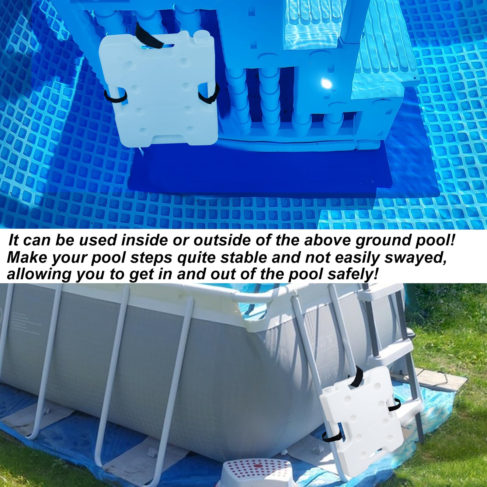 Paquete de 2 pesas de escalera de piscina para piscinas sobre el suelo, pesas de plástico extraíbles para escalones, contenedor de anclaje, bolsa de arena con 8 correas de gancho y bucle que soportan