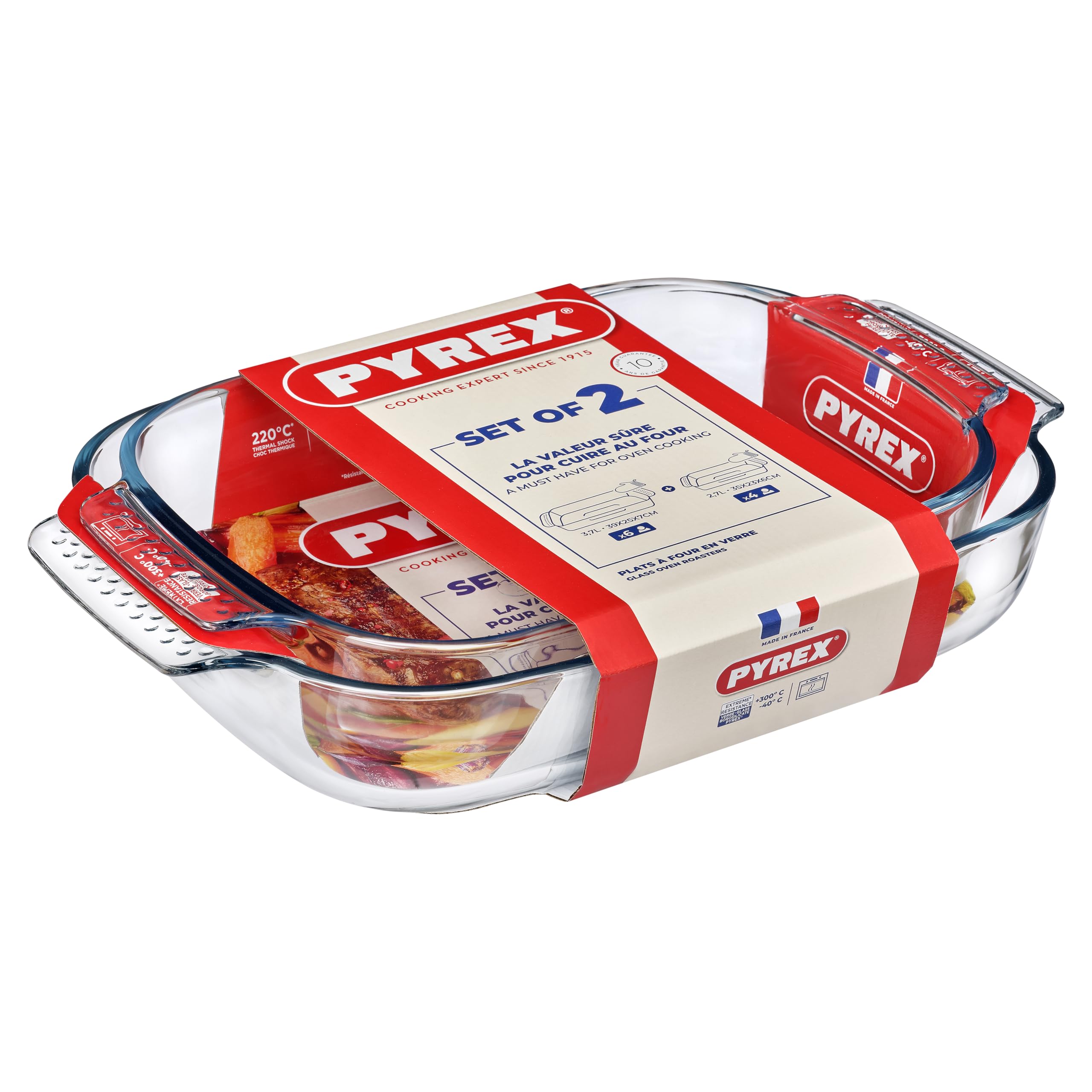 Glass Oven Roasters Rectangle Set of 2-3.7L + 2.7L, Oven, Microwave, Freezer, and Dishwasher Safe