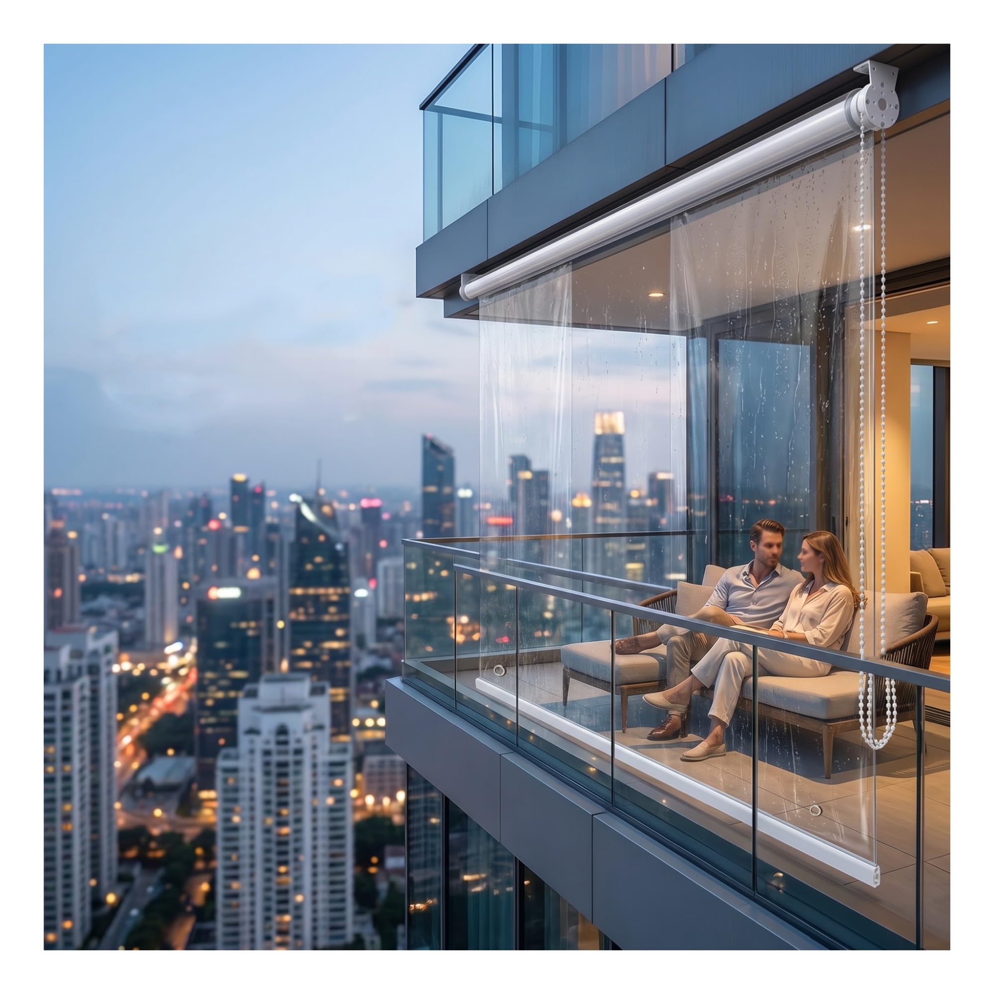 Waterproof Outdoor Roller Shades， for Patio, Clear Vinyl Roll Up Porch Curtains Windproof Roller Window Shades Insulated Cover, with eyelets，for Balcony Gazebo(W85*H160cm/W33.4*H62.9in)