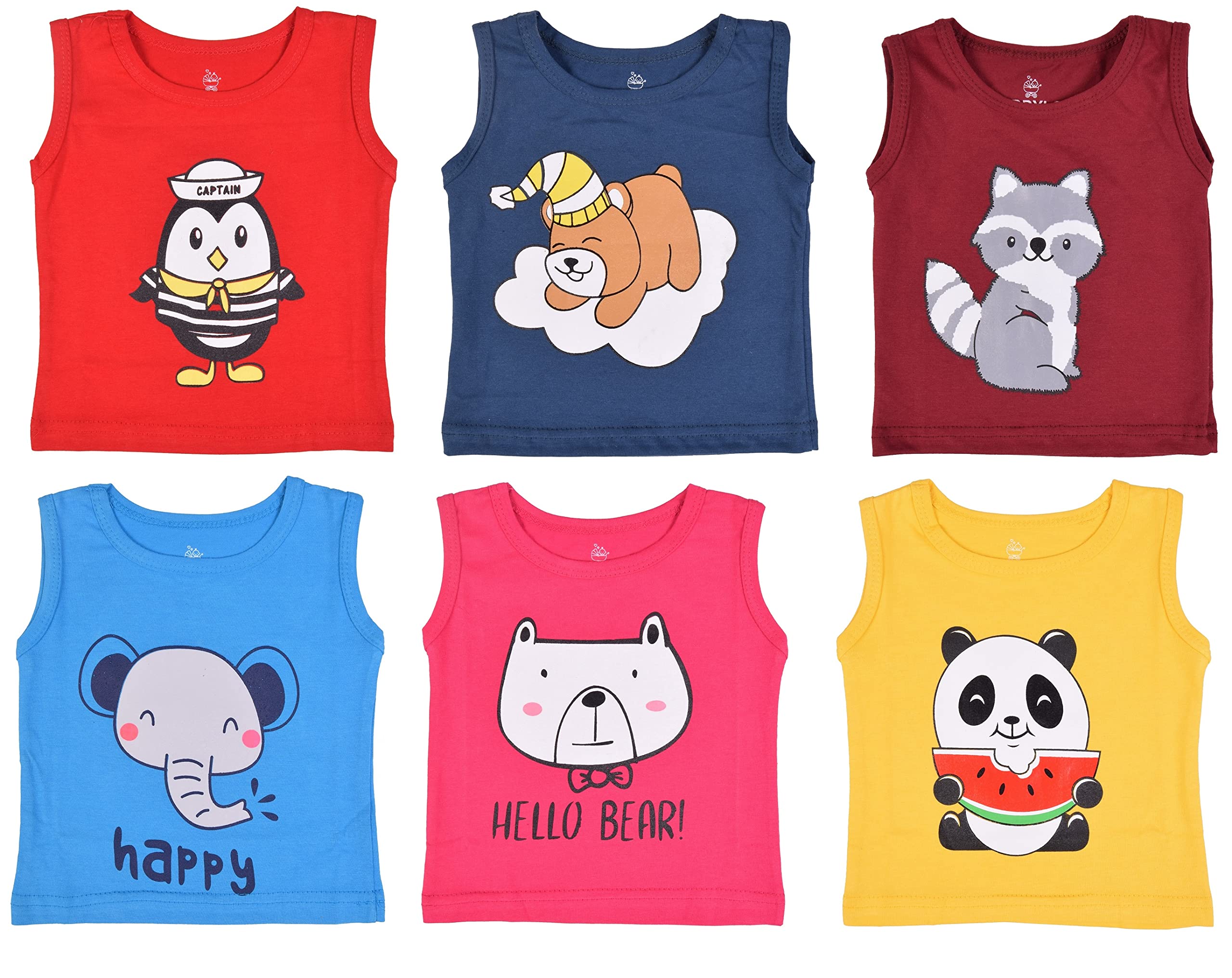 Kwitchy Kids Vests Top Boys & Girls Sleeveless T-Shirts Summer Wear Printed Tees | Tank Tops | Cotton T Shirt (Tshirts Only)(Pack of 6)