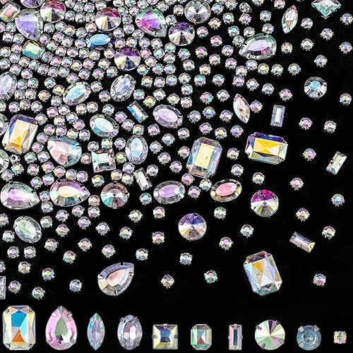 Joez Wonderful 330 diamantes de imitación grandes para coser, 10 formas mixtas de diamantes de imitación grandes de cristal para ropa, adornos,