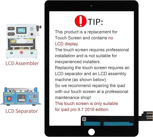 Miniatura 2 de A-MIND Reemplazo para iPad Pro 9.7 2016 A1673 A1674 A1675 Pantalla táctil (LCD no incluido, no instrucciones) Reemplazo del panel de vidrio frontal