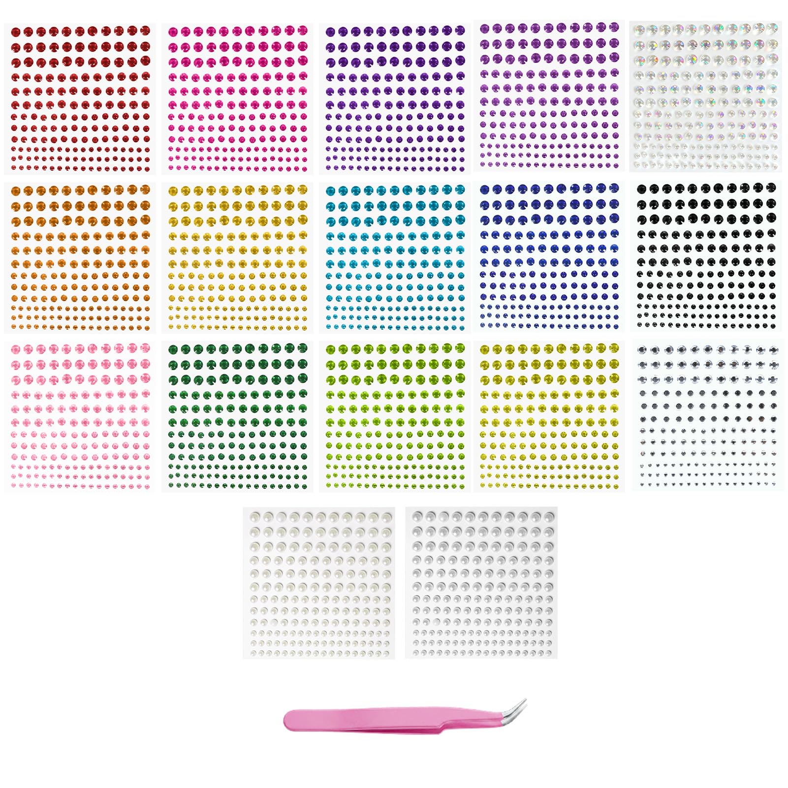 2805pcs Rhinestone Stickers, 17 Colors 4 Sizes Self Adhesive Face Gems