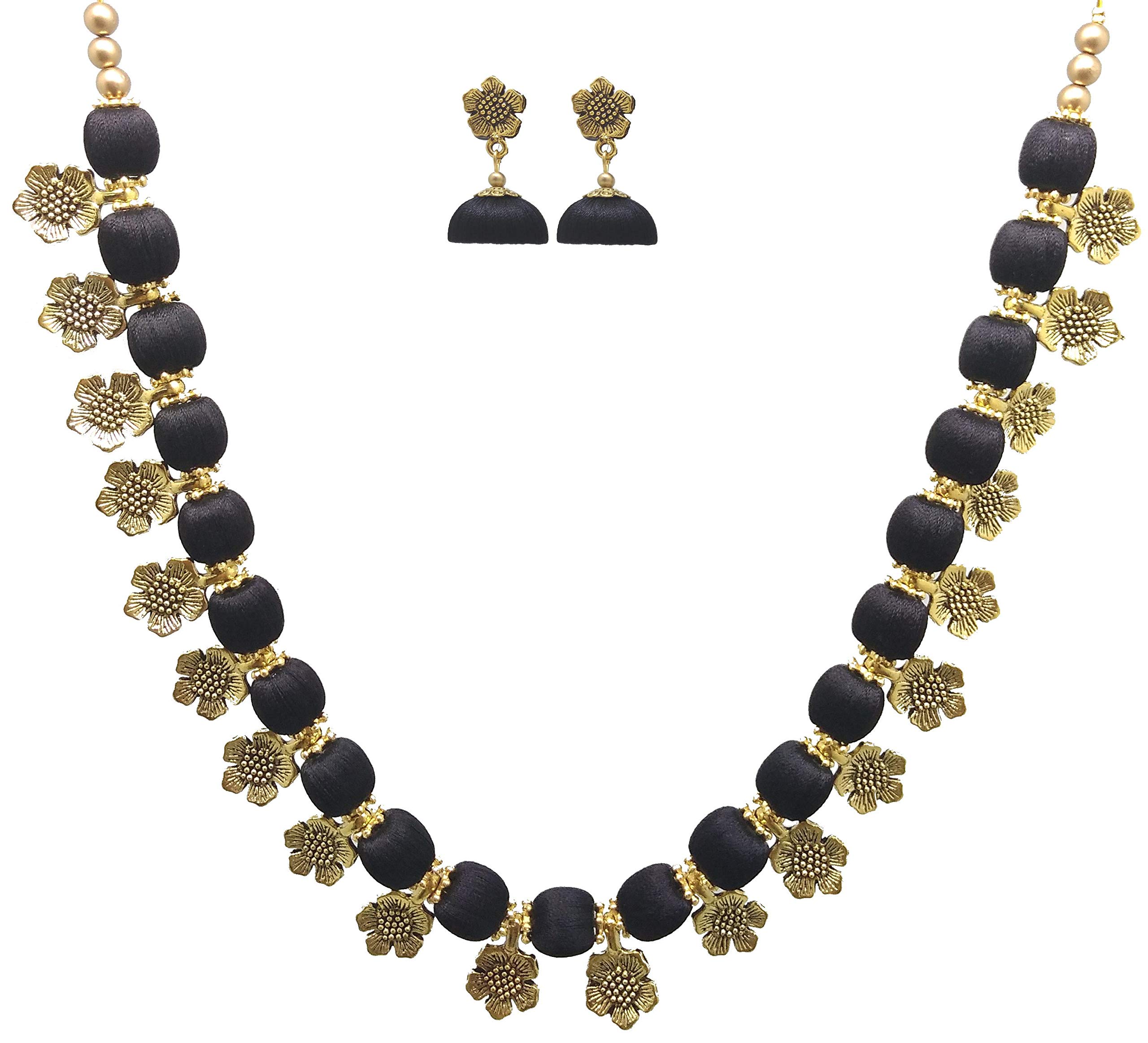 MDS Fashions Antique Flower Necklace with Antique Flower Stud and Jhumka Earring Set for Beautiful Woman (MDS-1032) (Gold-PeacockGreen) (B082YMKNTD) Amazon Price History, Amazon Price Tracker
