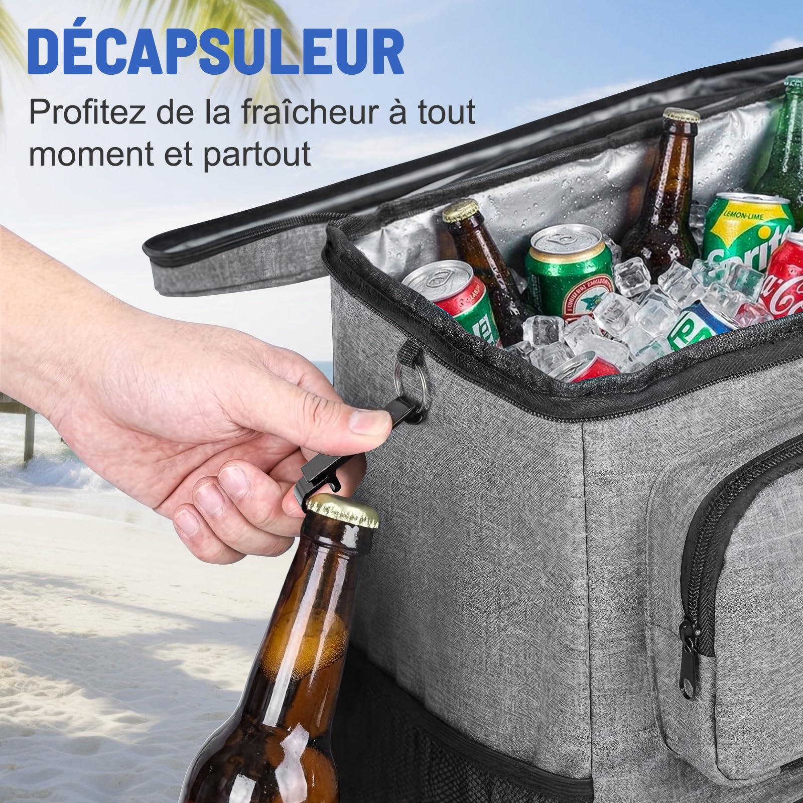Sac à Dos Isotherme Étanche et Souple Grande Capacité de 33 L Sac à Dos de Pique-Nique avec Multiples Poches et Un Décapsuleur Sac à Dos Glacière Portable pour Famille Repas Camping Plage Travail