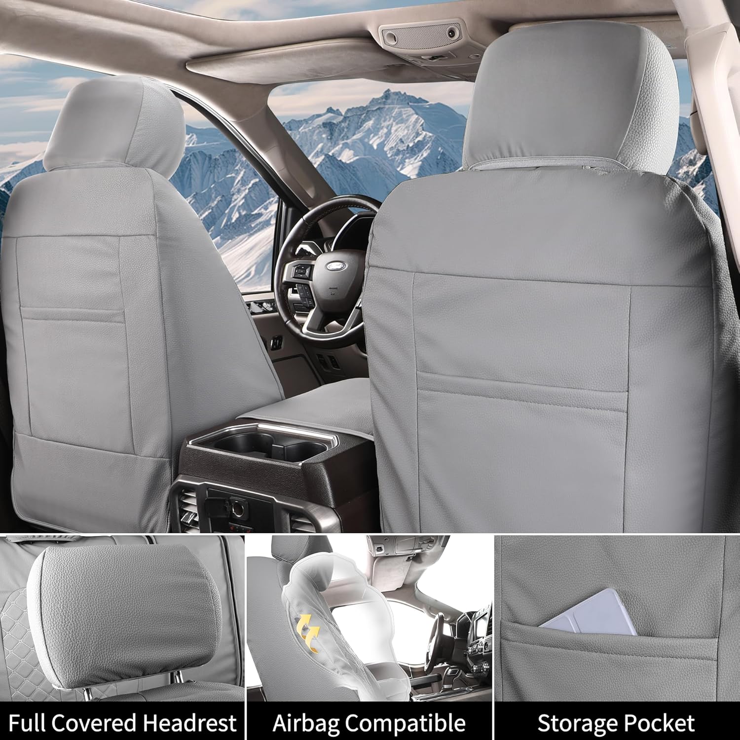 Truckiipa Wrangler Seat Covers for 2007-2017 Jeep Wrangler JK 2-Door/4-Door Sahara Sport Rubicon Willys Leather Full Coverage Automotive Seat Cover Protector Custom Fit, Front Pair, Grey