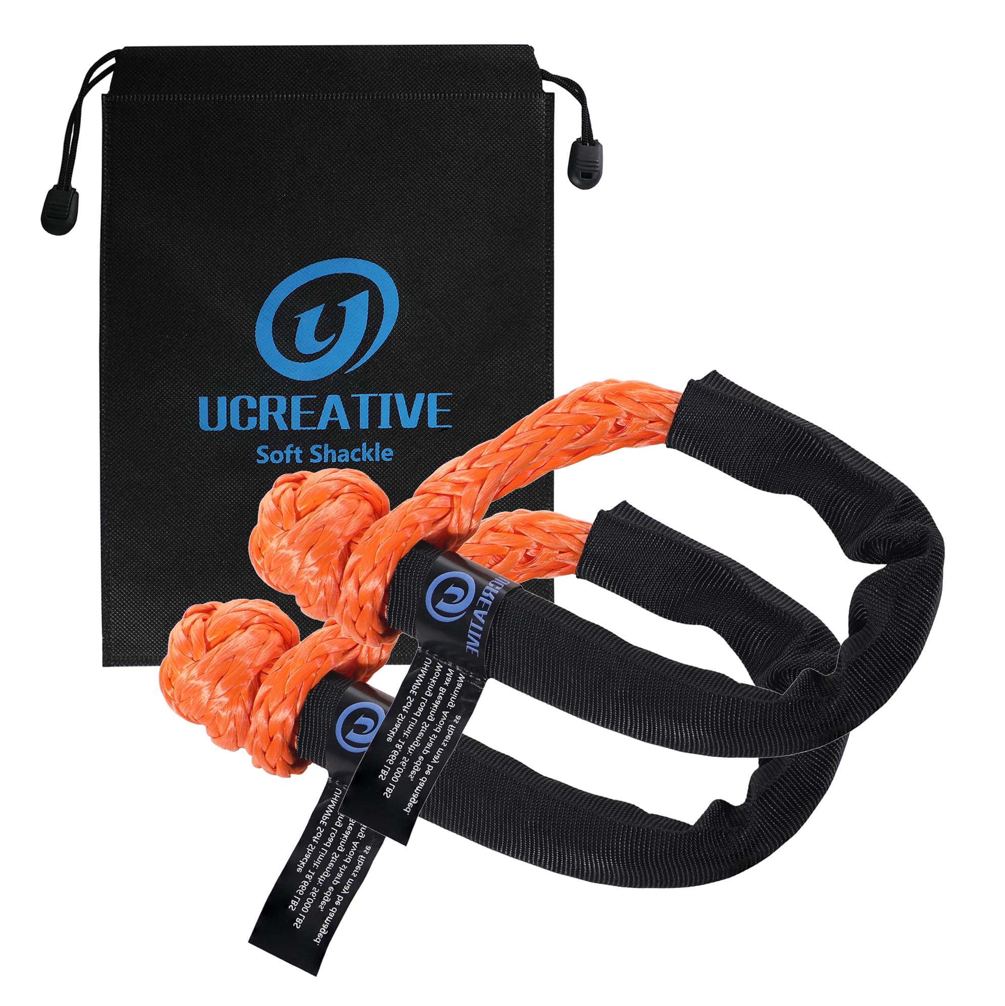 Ucreative 2PCS UHMWPE Soft Shackles 1/2 Inch x 22 Inch Orange