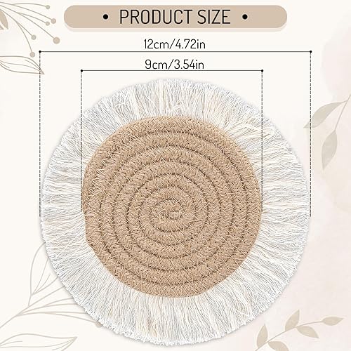 Miniatura 2 de Whaline Paquete de 4 posavasos bohemios beige hechos a mano de ganchillo para bebidas, tapete bohemio tejido para vacaciones, hogar, cocina,