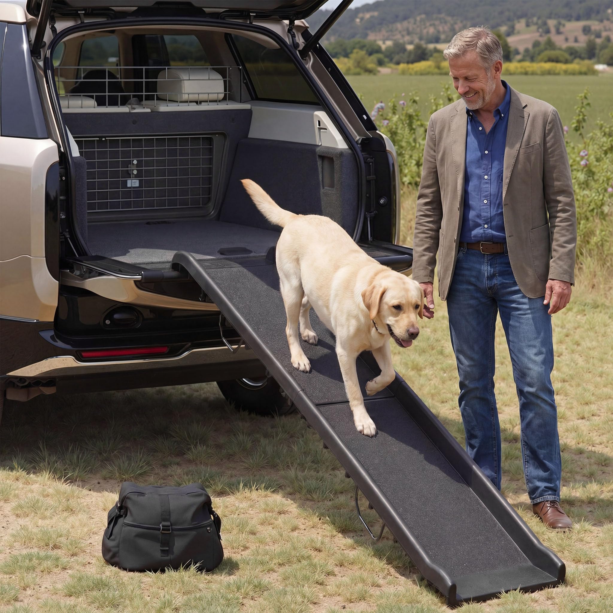 Wiltec Rampa per cani 155 x 40 cm 90 kg pieghevole, con superficie strutturata antiscivolo, pedana antiscivolo per cane, ausilio di salita pieghevole in PP per auto, SUV e pick-up