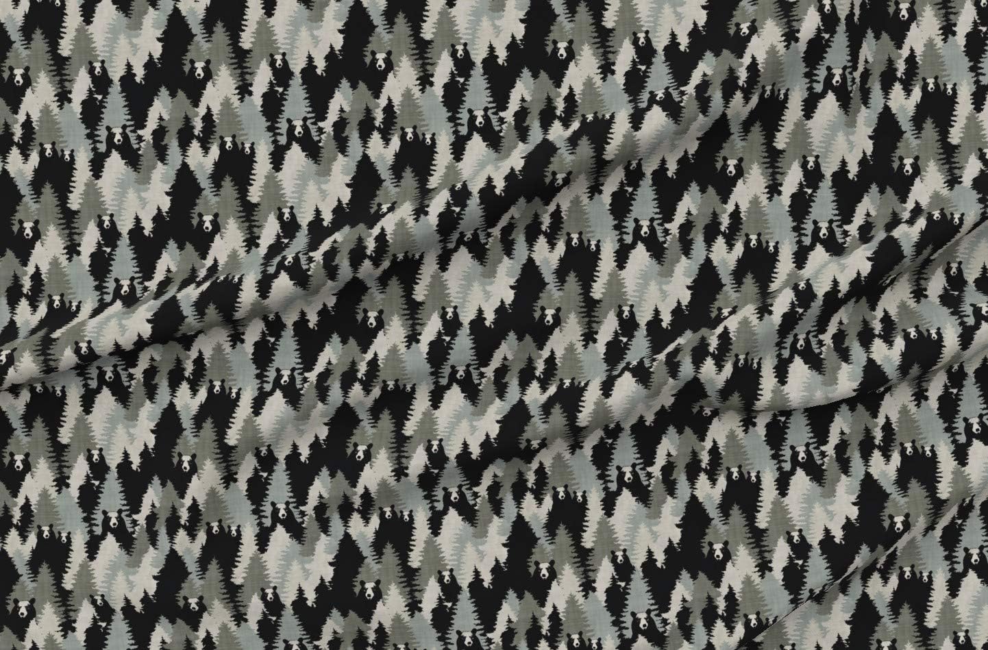 Spoonflower Fabric - Bears Camouflage Pine Trees Forest Green Camo Woodland Mountains Black Printed on Organic Cotton Sateen Fabric by The Yard - Sewing Quilting Apparel Home Decor