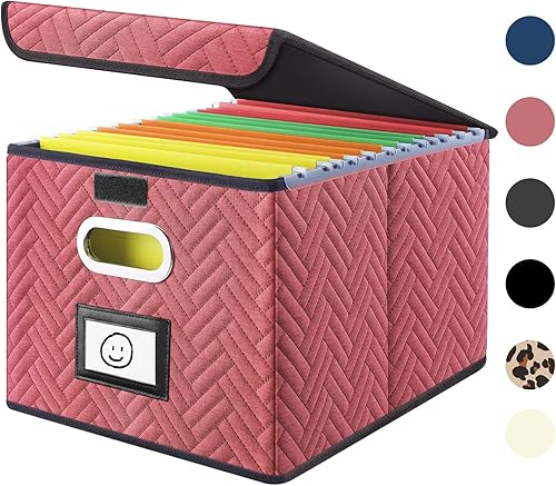 Caja de archivos colgante mejorada con tapa, caja de almacenamiento rosa, organización y almacenamiento de oficina, cajas de documentos plegables