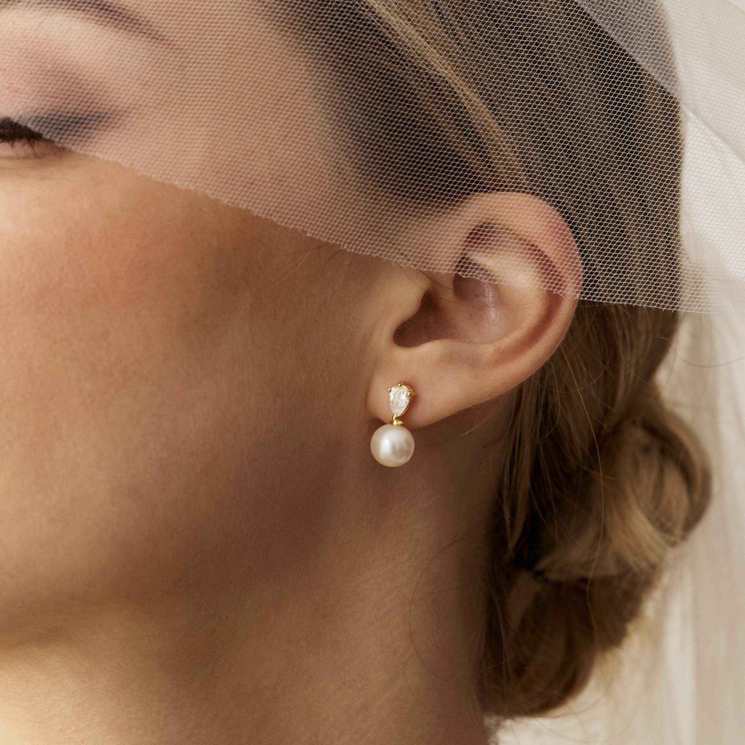 HLJEO Mothers Day Gifts Gold Pearl Earrings For Women,Dainty Wedding Earring 14K Gold Plated Formal Pearl Drop Earrings For Women Trendy Simple Prom Wedding Bride Earring Fashion Womens Jewelry — view 3