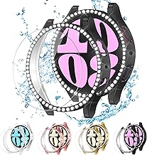 ALMNVO [4+4 Pack Bling Case for Samsung Galaxy Watch 6 Screen Protector 40mm, Tempered Glass Glitter Diamond Bumper Face Cover for Galaxy Watch 6/5/4 Accessories 40mm Galaxy Watch Case for Women
