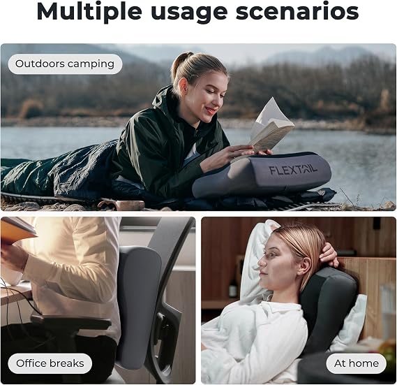 FLEXTAILGEAR Inflatable Camping Pillow, Ultralight Travel Pillows with Washable Cover, TPU Bladder for Camping, Hiking, Airplane, Road Trip, Office