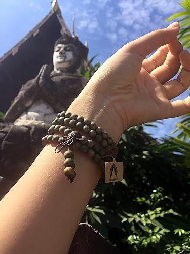 Miniatura 5 de HAPPEACE 108 cuentas Mala de sándalo, color verde, de fragancia natural, de 6 mm - cuentas de oración de budismo tibetano para mujeres