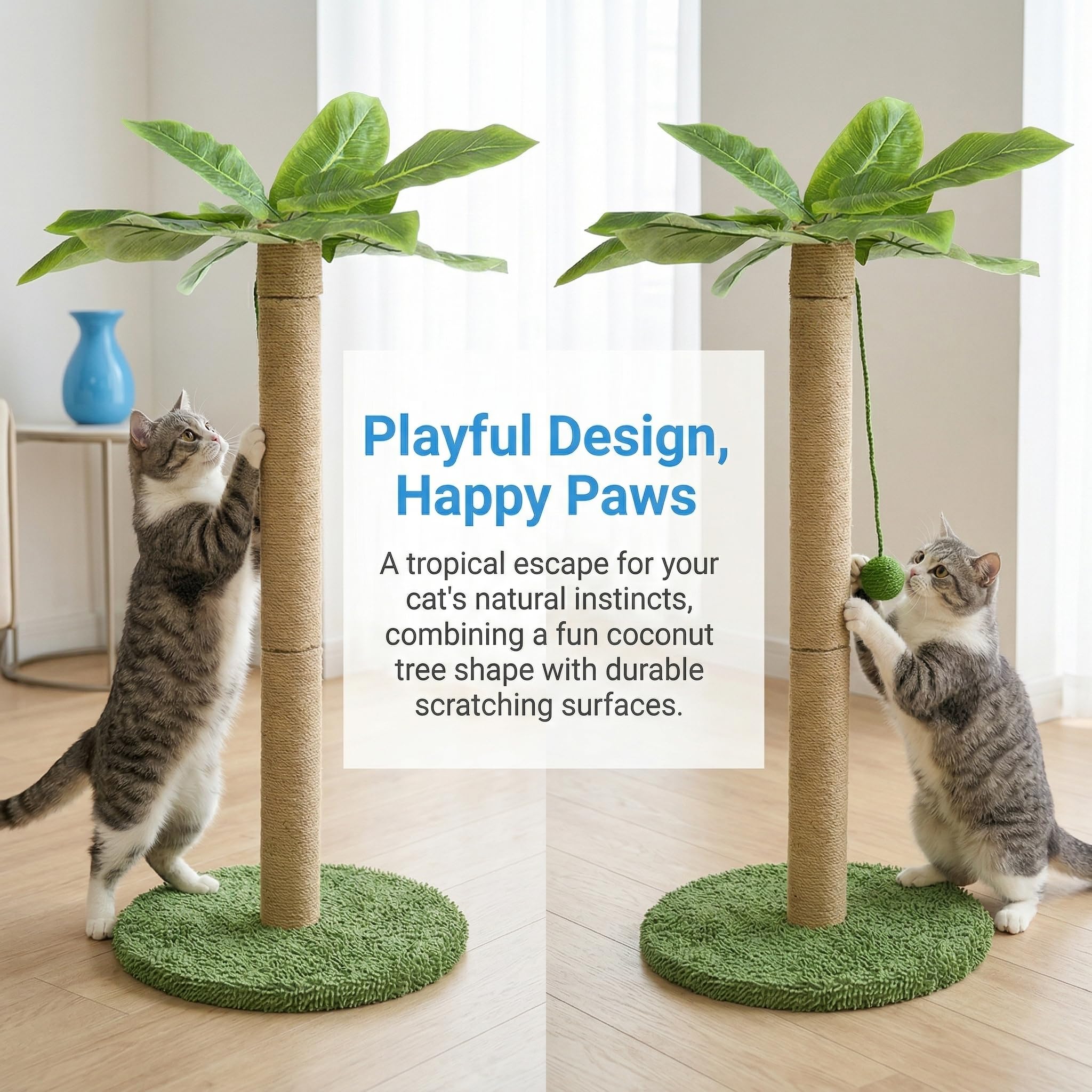 Kratzsäule Katze,Kratzstamm mit Baumelnder,Kugel 80 cm Hoch,Kratzbäume mit Premium-Sisalseil für Indoor-Kätzchen und Katzen