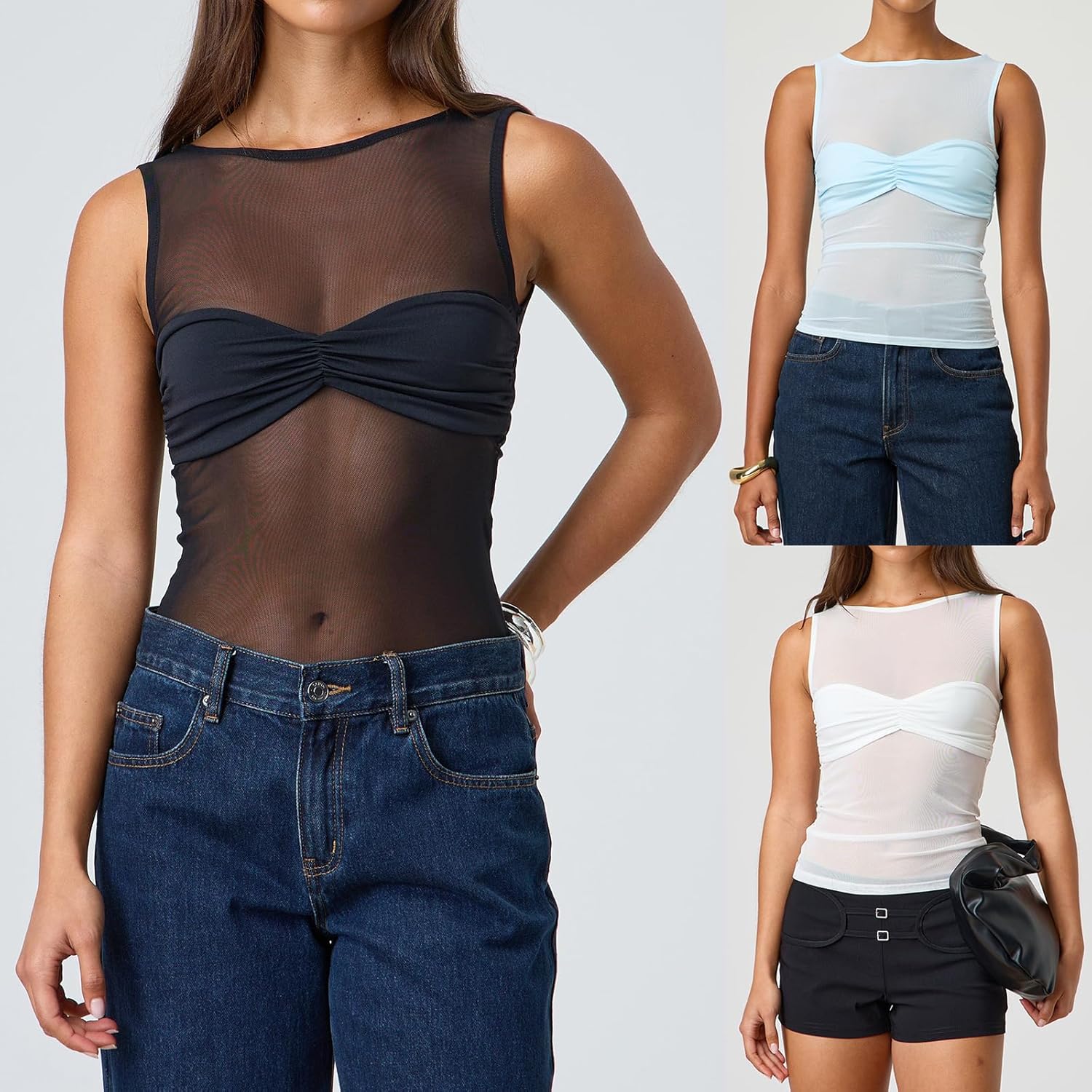 Giraropa Sheer Mesh Top for Women Summer Sleeveless Crew Neck Slim Fit Tank Tops Sexy See Through Blouse Shirt - Image 6