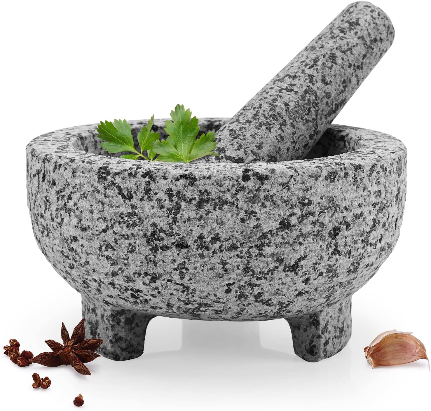 Mortar and Pestle Set,Unpolished Granite Grinder Bowl 6 Inch - 2 Cups for Herbs Pesto Pastes Seasonings Grinder,GuacamoleMortar and Pestle,with Non-Slip Mats