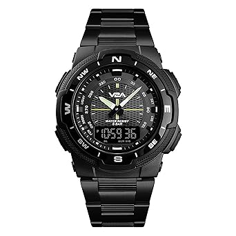 V2A Analogue - Digital Mens Watch (Black Dial Silver Colored Strap)