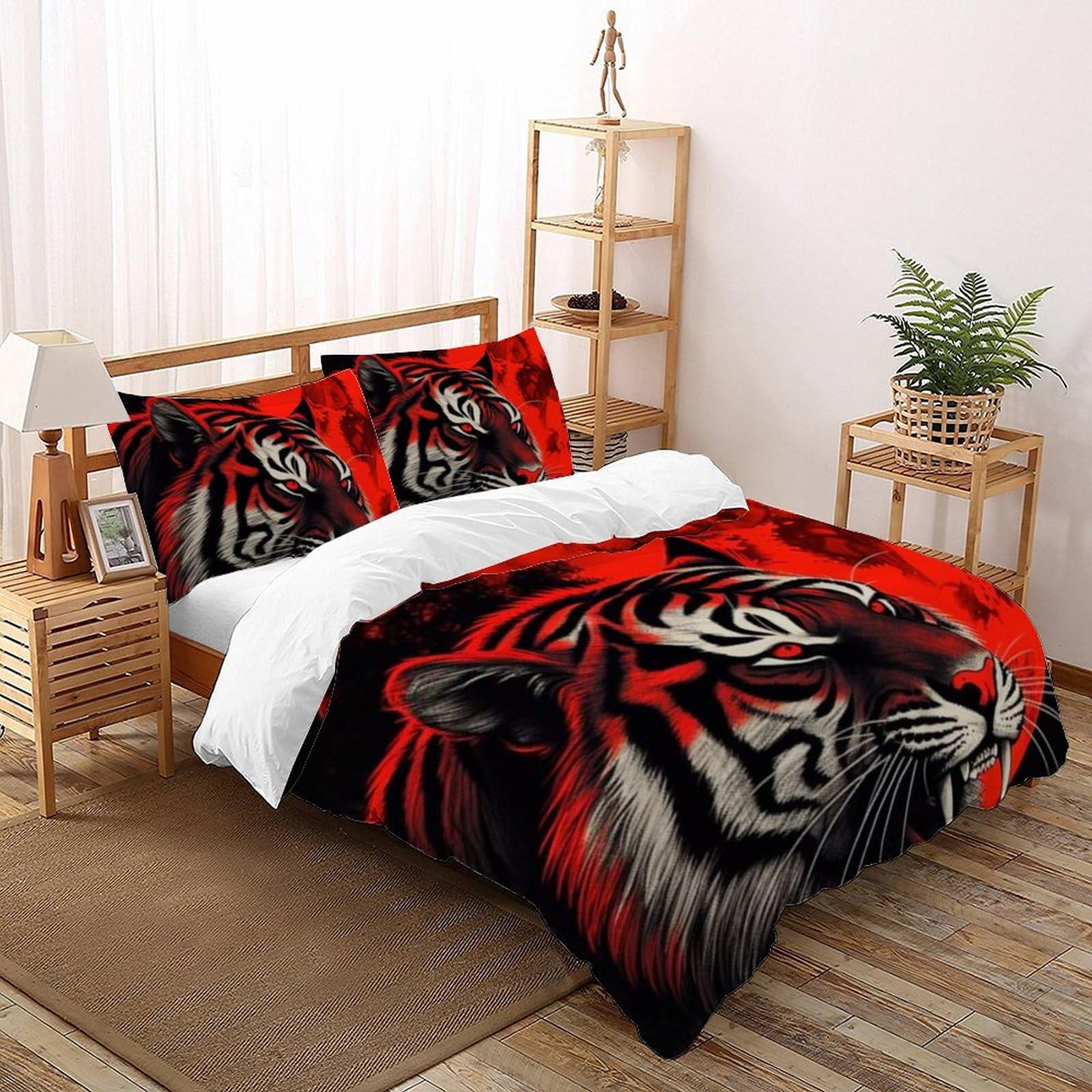 Housse de couette tigre en microfibre anti-plis et douce pour grand lit king size 220x240
