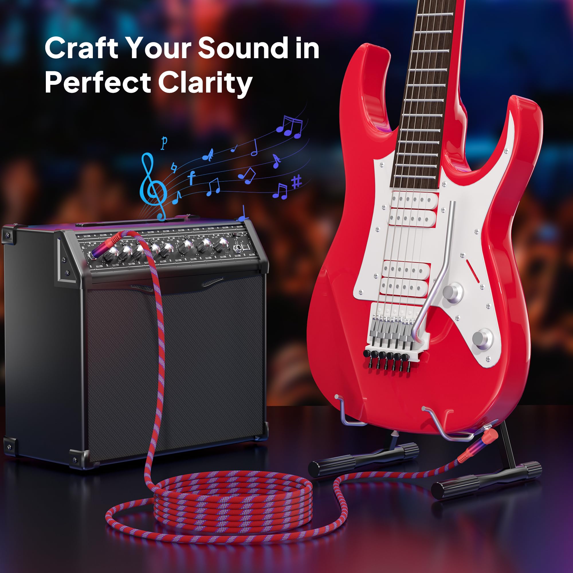 Elebase Right Angled Guitar Lead 2M 2Pack,1/4 inch Electric Guitar Cable Mono 6.35mm TS to TS Instrument Amp Cord,Quarter inch Jack to Jack Audio Line for Bass,Keyboard,Amplifiers,Speakers,Pedals - Image 3