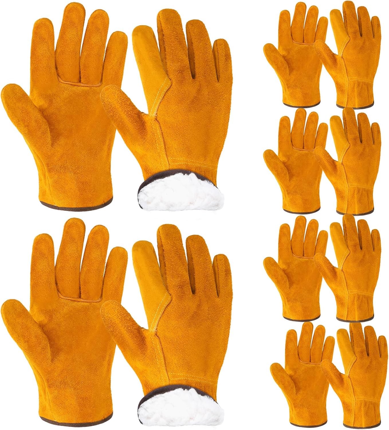 Lasnten 6 Pairs Winter Cowhide Leather Work Gloves Thick Thermal Imitation Lambswool Extra Grip Flexible Warm for Working in Cold Weather for Men