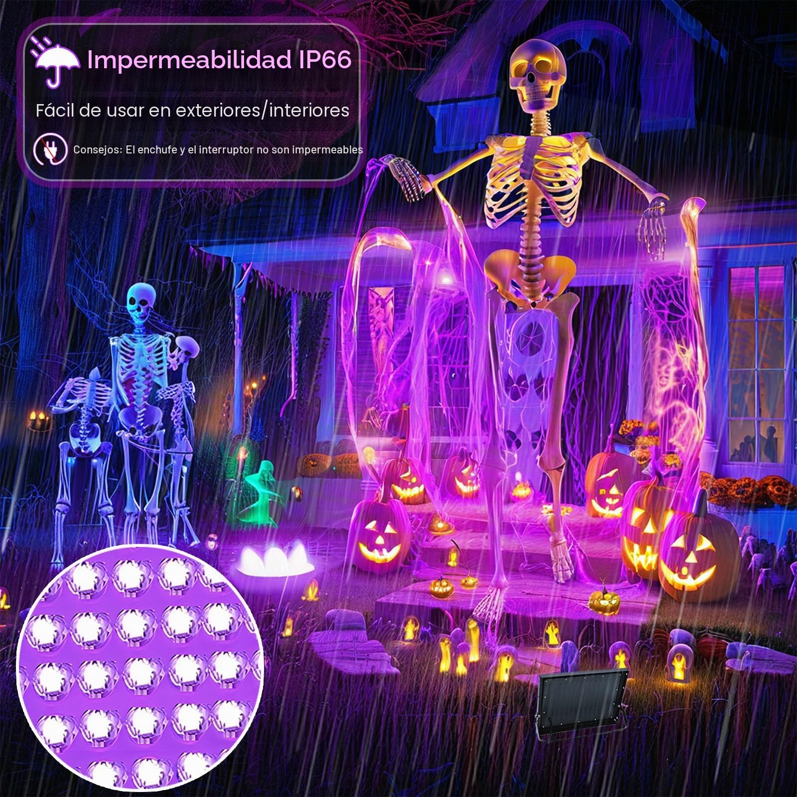 2 Piezas 50W LED Luz Negra, IP66 Impermeable Foco UV Ultravioleta, Luz Negra Ultravioleta Con Interruptor para Halloween, Discoteca, Pintura Corporal, Neón, DJ, Black light Party