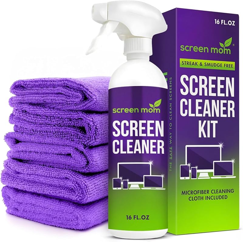 Kit de limpieza de pantalla en spray y toallita de 16 oz y paquete de 5 toallas de microfibra – Limpiador electrónico en spray limpiador de pantalla de TV para Smart TV, computadora, teléfono, iPad, limpiador de pantalla portátil, kit de limpieza de pantalla de auto