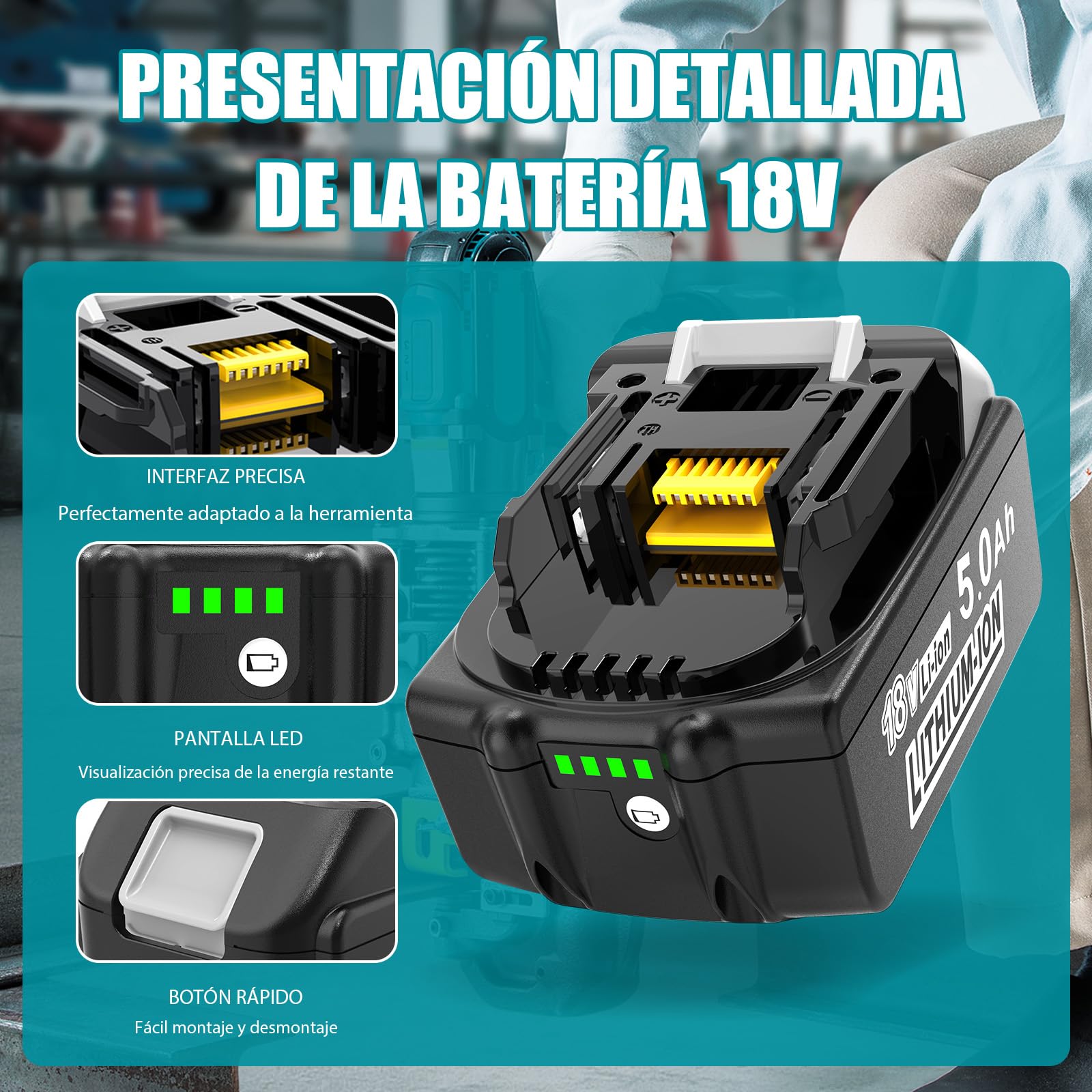 Batería de Repuesto para Makita 18V Batería: 5000mAh Li-Ion batería de Repuesto Compatible con BL1850B BL1850 BL1860B BL1860 194205-3 LXT-400 (2 Unidades) | Batería de ion de litio compatible con BL1860B BL1860 BL1830 194205-3 LXT-400 (2 unidades)