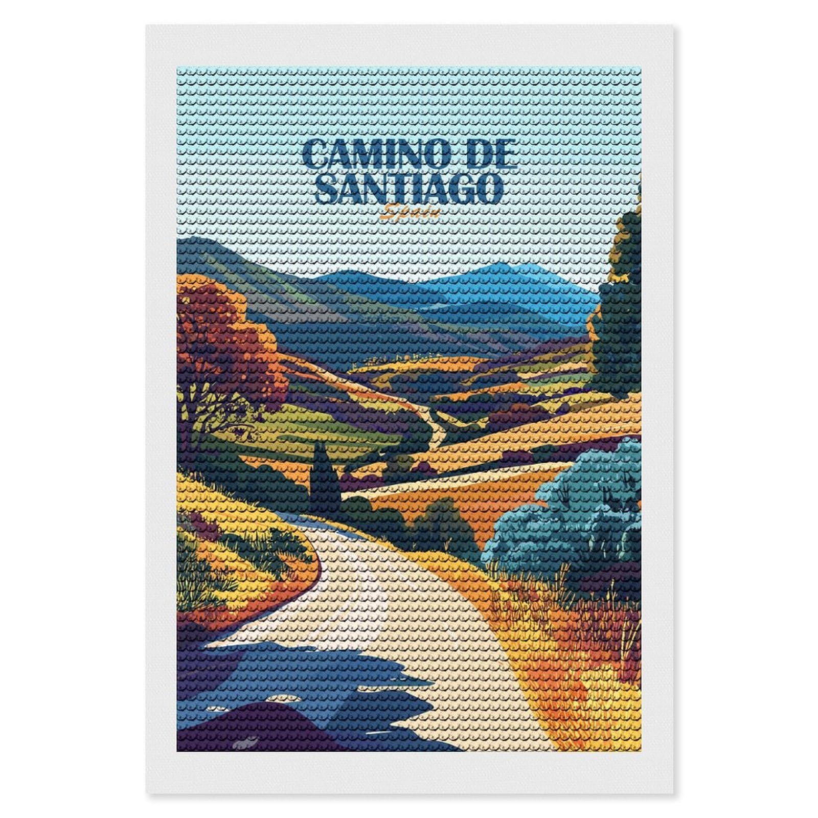 Junmoney Camino De Santiago Spain Landscape Art Diamond Art Canvas 8"x12", for Family Craft Time, Creative Leisure Activity, Living Room Decor, Festive Craft Gift