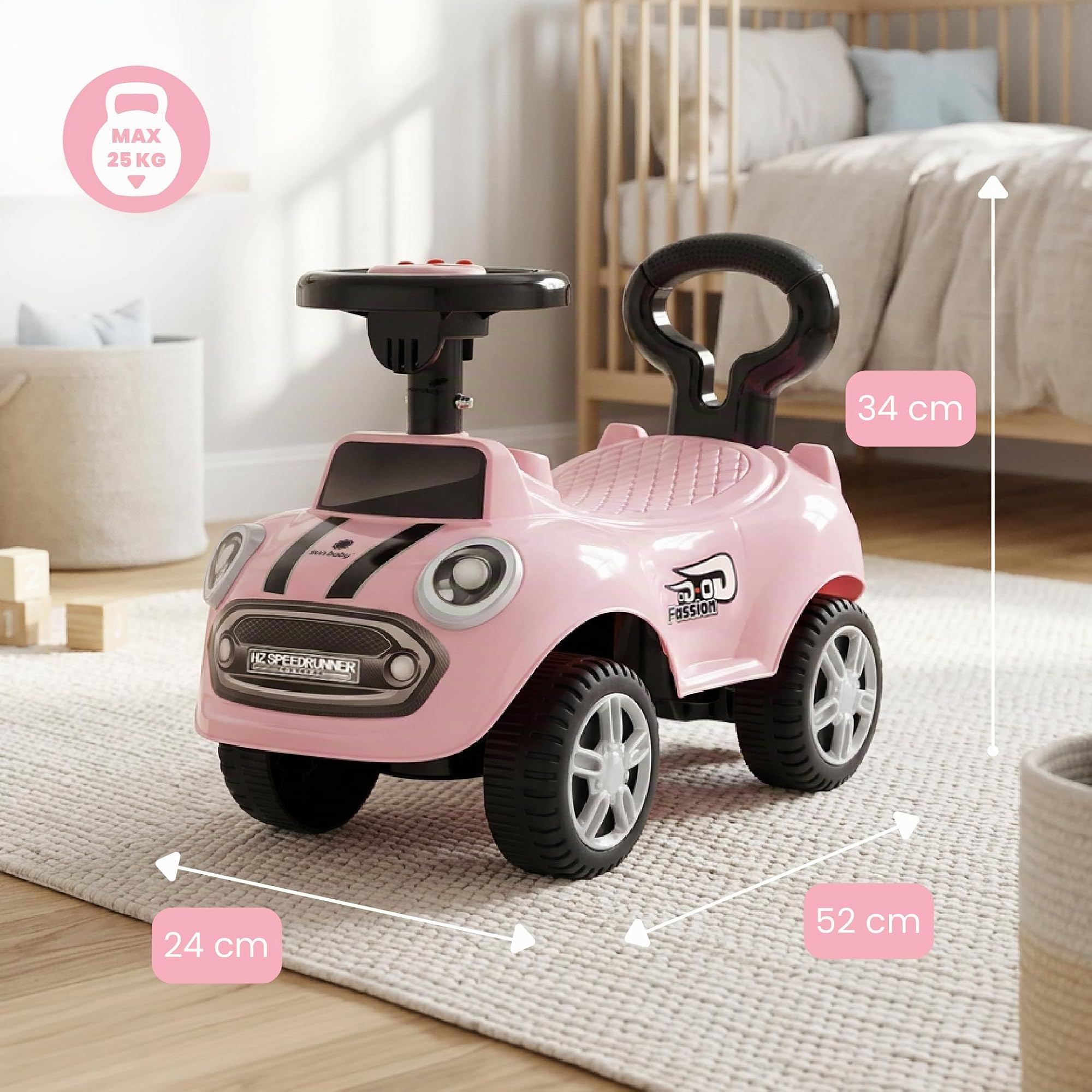 Rutschauto ab 1 Jahr, Lauflernwagen, Kinderauto Indoor, Rutschfahrzeug mit Klängen (Rosa)