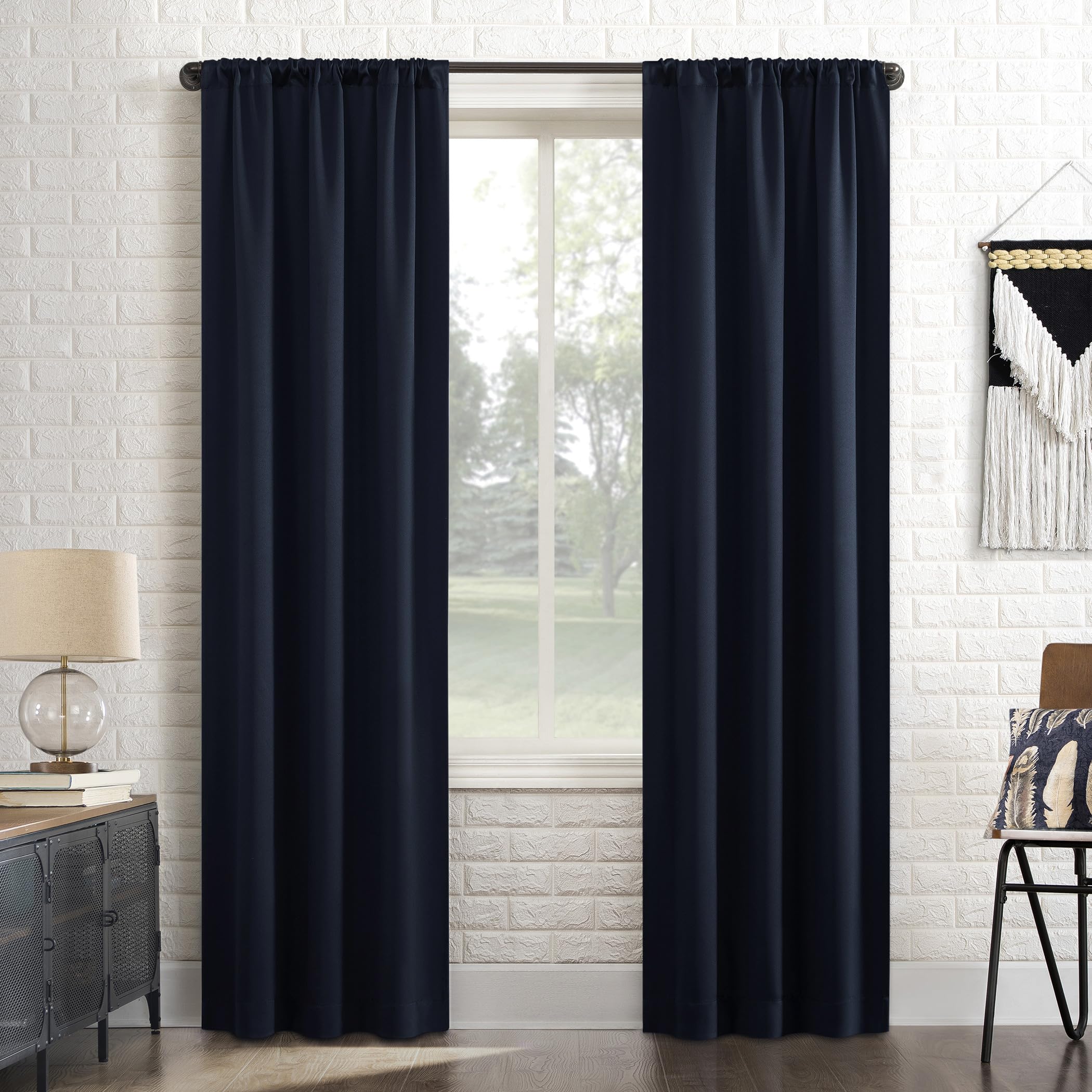 (1 panel) Sun Zero Bergen Theater Grade Extreme 100% Blackout Rod Pocket Curtain Panel, 40\" x 84\", Navy