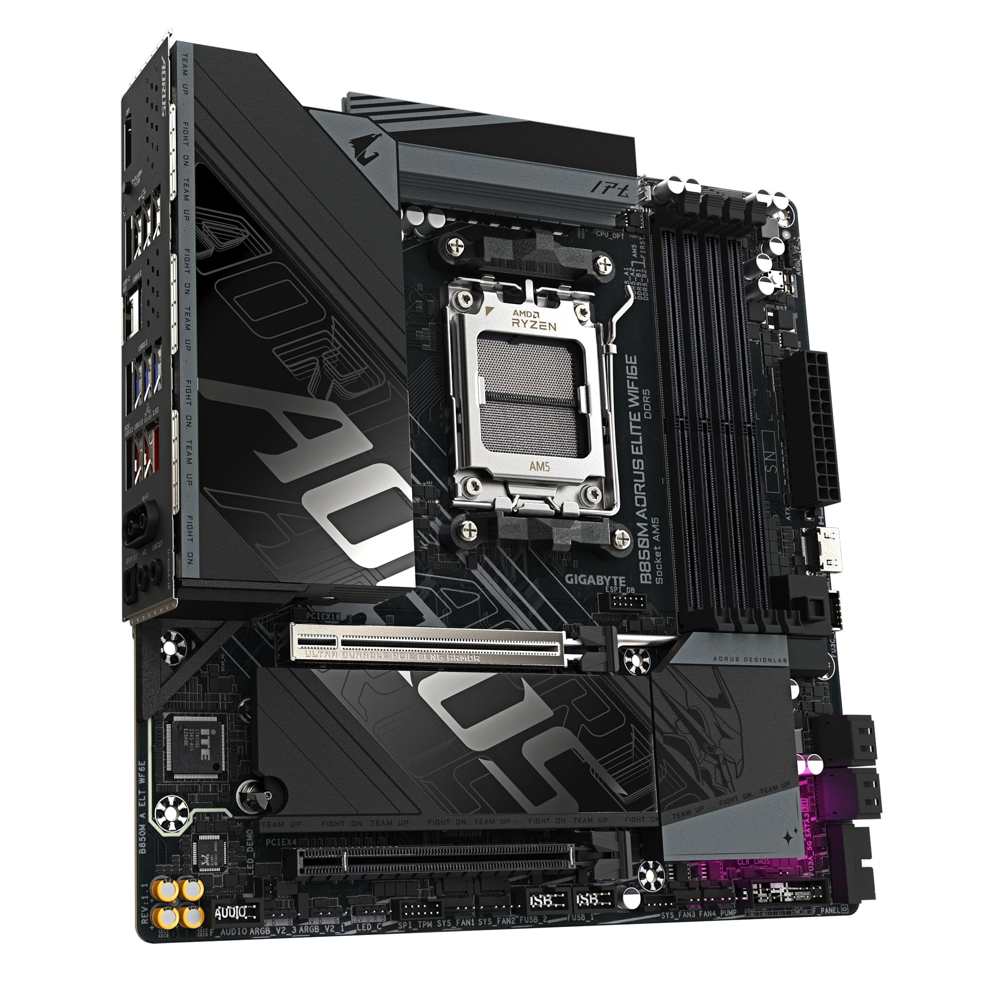 GIGABYTE B850M AORUS Elite WIFI6E Carte mère - Processeurs AMD Ryzen série 9000, VRM numérique 12+2+2 Phases, jusqu'à 8200 MHz DDR5 (O.C.), 1x M.2 PCIe 5.0 + 1x M.2 PCIe 4.0, Wi-FI 6E, LAN 2.5 GbE