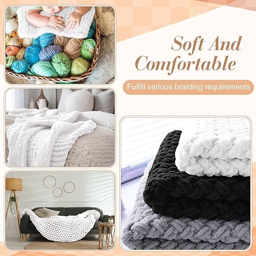 Miniatura 7 de Hilo grueso de felpilla con 4 unidades de 96 yardas, esponjoso, grueso, esponjoso, para tejer a mano, para tejer a mano, suministros de manualidades