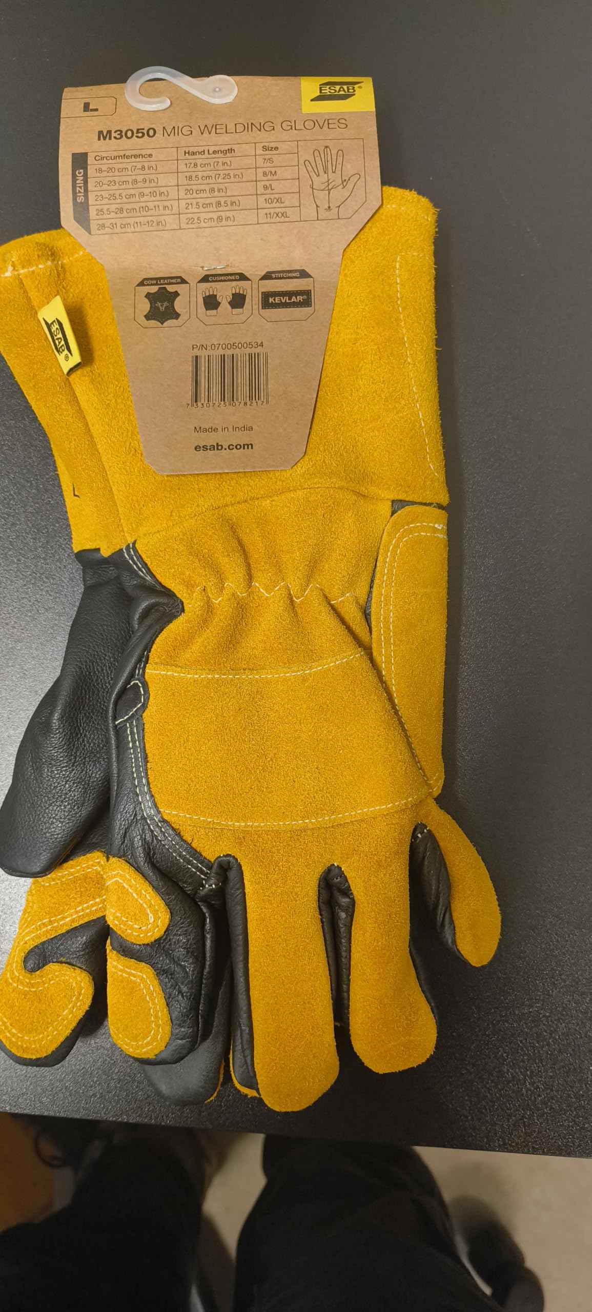 ESAB M3050 - Guanti in pelle resistenti al calore per MIG TIG MMA MMA - resistenti con cuciture in kevlar, taglie M/L/XL/XXL (L(9))