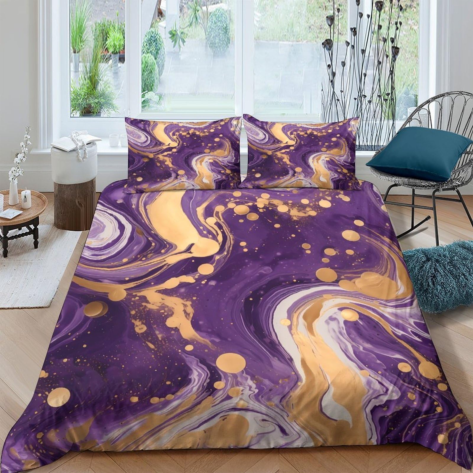 3D Printed Marble Quilt Cover, Microfiber Duvet Cover Hidden Zipper for
