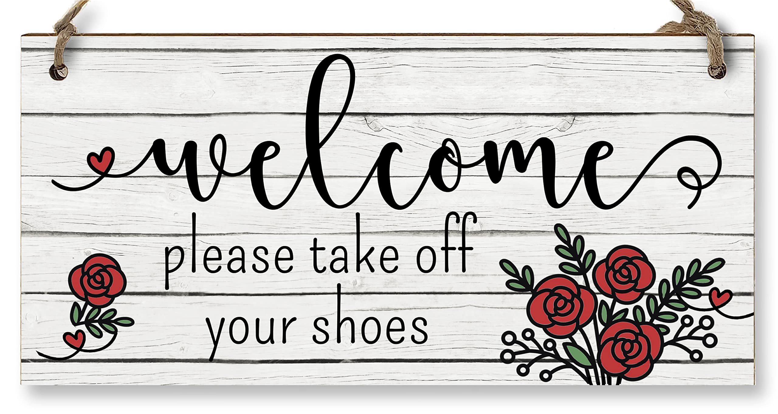 The Plum Penguin Black Handmade Wooden Hanging Wall Plaque Welcome Please Take Off Shoes Decorative Sign Family Home Hallway